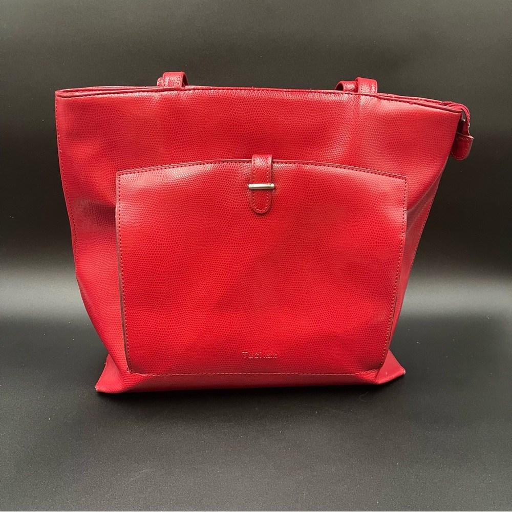 Tuci Italia Red Leather Reptile Embossed Tote